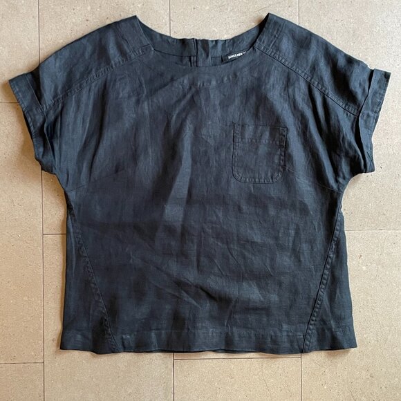 Jones New York Black Linen T-shirt Short Sleeve Top -exposed back zipper-Small - Picture 1 of 9